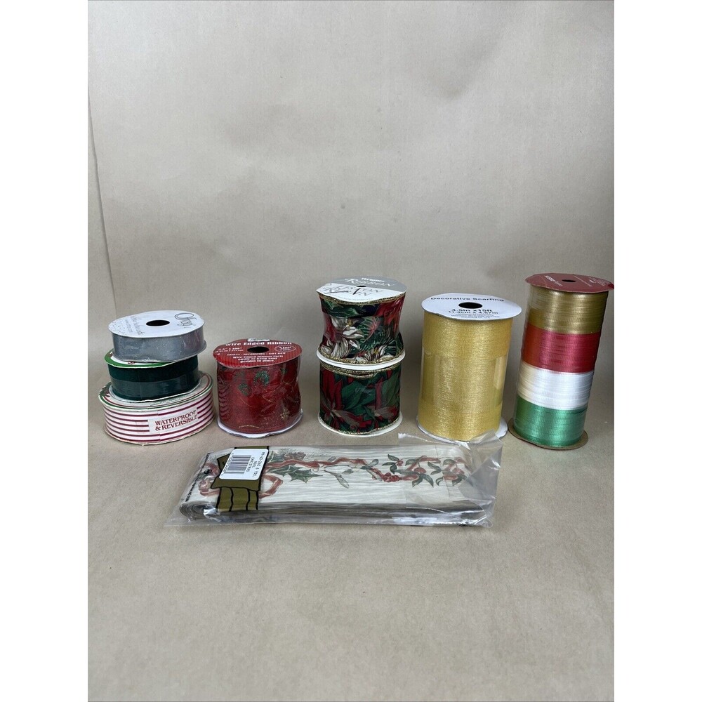 Vintage New Crafting Holiday Christmas Ribbon Lot, Wire Edge Ribbon Floral